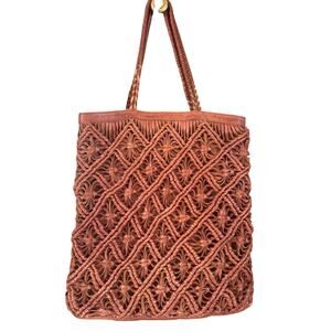Vintage Hand woven Leather Tote Bag 16"x14" Handwoven Boho Western